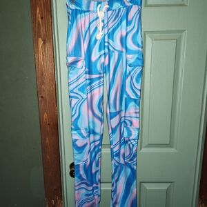 Cotton Candy Tie Dye Blue and Pink Cargo Pants Extremely Soft With Rope Accents